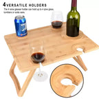 Tavolino da vino da picnic pieghevole portatile Tirrinia 12.6 x 17 in bambù ecologico naturale, per degustazioni di vino all'aperto, raduni, allestimento picnic al parco