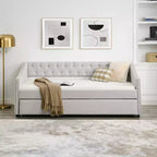 Letto a Giorno Matrimoniale/Una Piazza e Mezza con Letto Estraibile, Divano Letto Imbottito Capitonnè con Bottoni e Braccioli Ondulati - ModernLuxe
