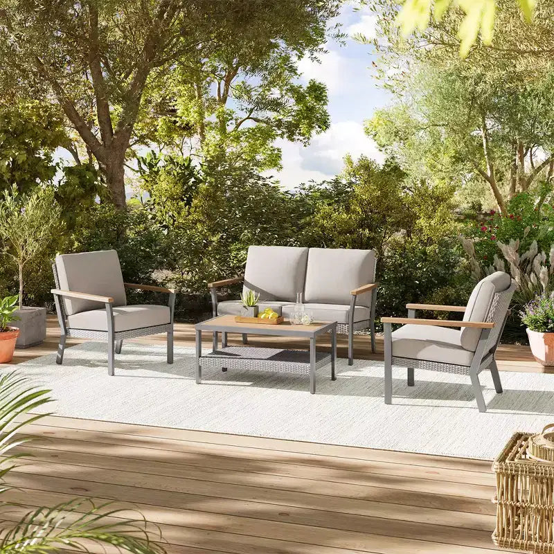 Collezione Sencillo - Tavolino da caffè, Tavolino da salotto, Tavolo da patio, Rettangolare, con contenitore, Grigio e Beige
