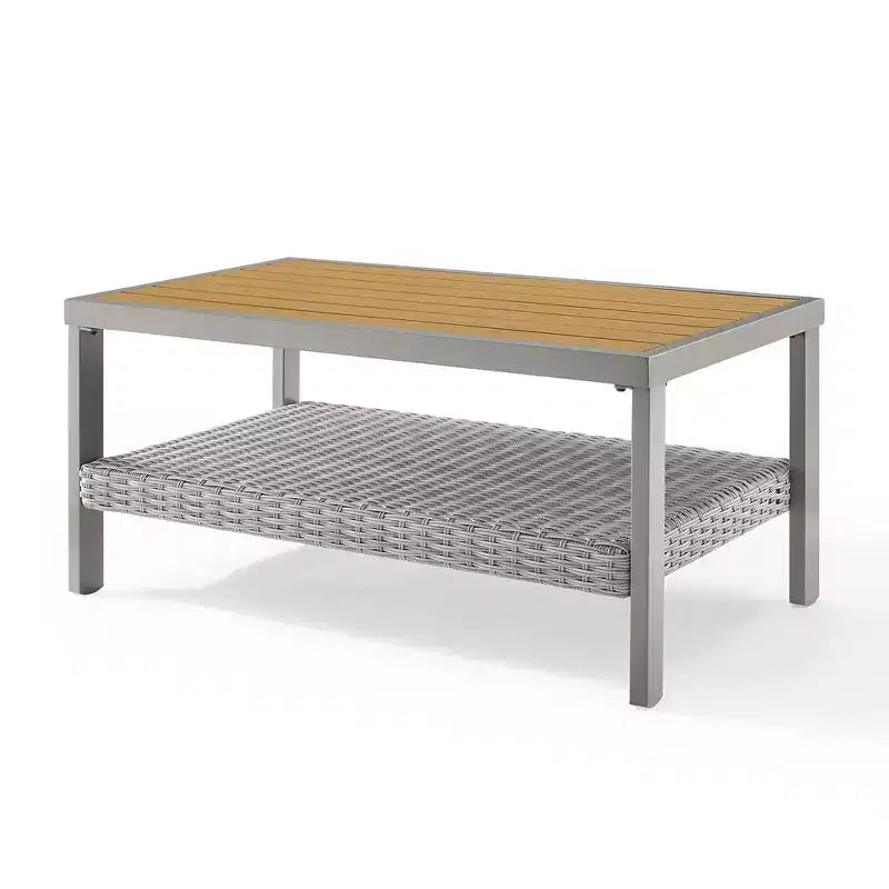 Collezione Sencillo - Tavolino da caffè, Tavolino da salotto, Tavolo da patio, Rettangolare, con contenitore, Grigio e Beige