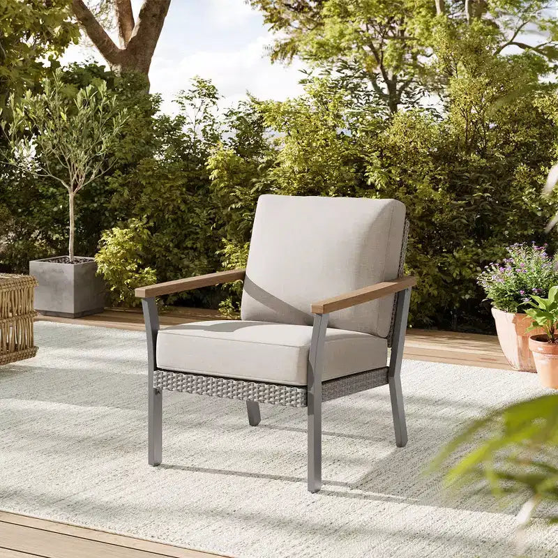 SONGMICS HOME Collezione Sencillo - Set di mobili da esterno da 8 pezzi 1 tavolino da caffè 2 tavolini piccoli 1 divanetto 2 poltrone lounge e 2 poggiapiedi Beige