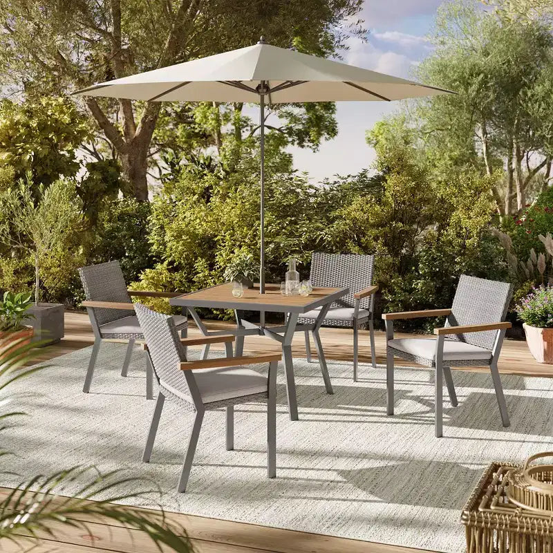 SONGMICS HOME Collezione Sencillo - Set di Mobili da Giardino a 5 Pezzi, 4 Sedie da Pranzo, 1 Tavolo da Pranzo, Stile Moderno e Transizionale, Grigio e Beige