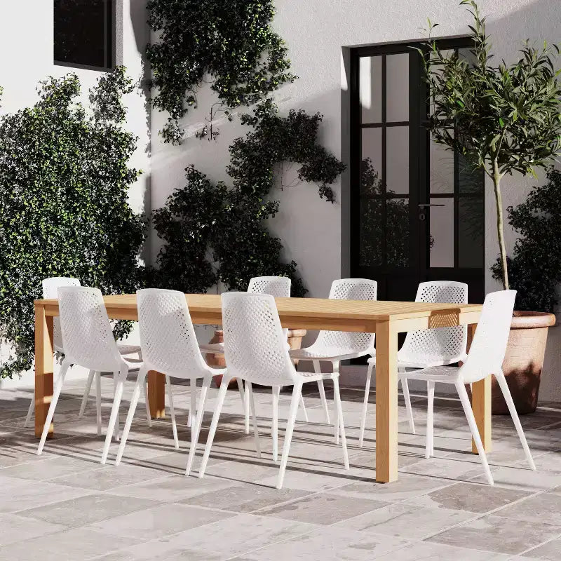 Set da pranzo da esterno rettangolare CozyCraze in eucalipto a 9 pezzi Amazonia