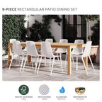 Set da pranzo da esterno rettangolare CozyCraze in eucalipto a 9 pezzi Amazonia