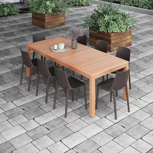 Set da pranzo da esterno rettangolare CozyCraze in eucalipto a 9 pezzi Amazonia