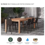 Set da pranzo da esterno rettangolare CozyCraze in eucalipto a 9 pezzi Amazonia
