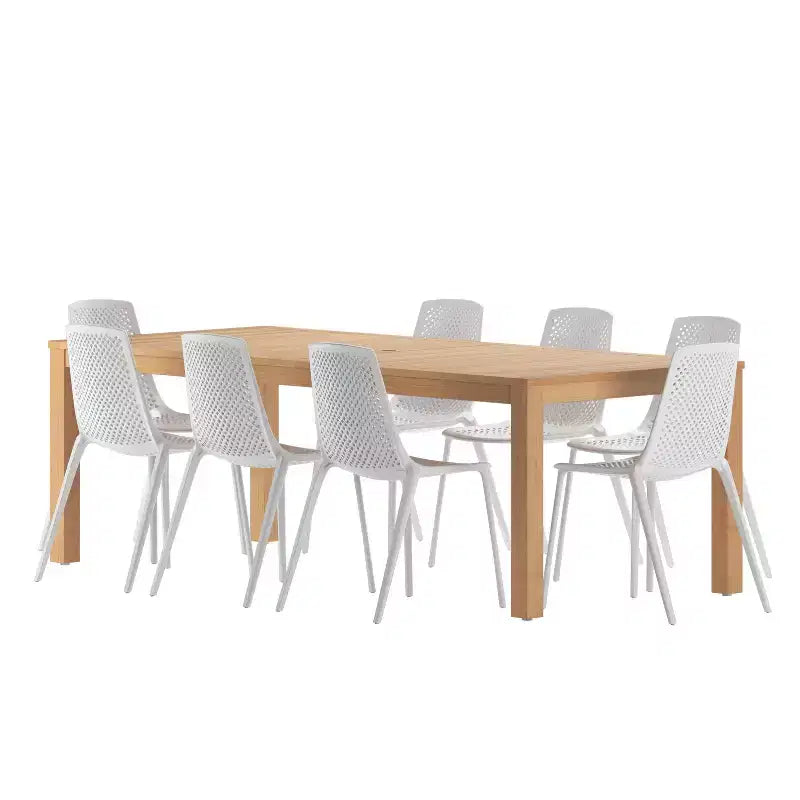 Set da pranzo da esterno rettangolare CozyCraze in eucalipto a 9 pezzi Amazonia
