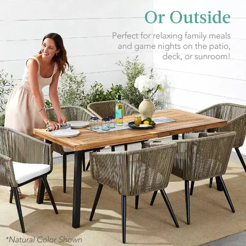 Best Choice Products Tavolo da Picnic/Pranzo Rustico da 6 Posti in Legno di Acacia per Interni/Esterni con Gambe in Metallo