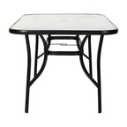 Tavolo da patio commerciale Flash Furniture Tory con piano in vetro temperato, foro per ombrellone e struttura in tubi d'acciaio