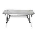 Tavolo da patio commerciale Flash Furniture Tory con piano in vetro temperato, foro per ombrellone e struttura in tubi d'acciaio