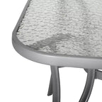 Tavolo da patio commerciale Flash Furniture Tory con piano in vetro temperato, foro per ombrellone e struttura in tubi d'acciaio