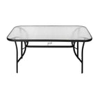 Tavolo da patio commerciale Flash Furniture Tory con piano in vetro temperato, foro per ombrellone e struttura in tubi d'acciaio