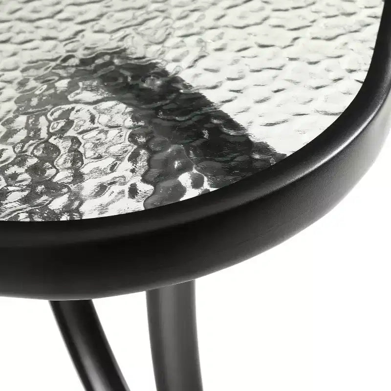 Tavolo da patio commerciale Flash Furniture Tory con piano in vetro temperato, foro per ombrellone e struttura in tubi d'acciaio