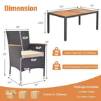 Costway Set da Pranzo per Esterni 7 Pezzi per 6 con Foro per Ombrellone Tavolo in Legno di Acacia per Bordo Piscina Nero e Naturale