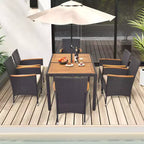 Costway Set da Pranzo per Esterni 7 Pezzi per 6 con Foro per Ombrellone Tavolo in Legno di Acacia per Bordo Piscina Nero e Naturale