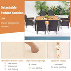 Costway Set da Pranzo per Esterni 7 Pezzi per 6 con Foro per Ombrellone Tavolo in Legno di Acacia per Bordo Piscina Nero e Naturale