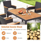 Costway Set da Pranzo per Esterni 7 Pezzi per 6 con Foro per Ombrellone Tavolo in Legno di Acacia per Bordo Piscina Nero e Naturale
