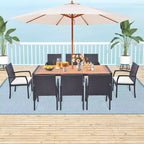 Costway 9 Pieces Patio Rattan Dining Set with Acacia Wood Table, 1.9 Umbrella Hole