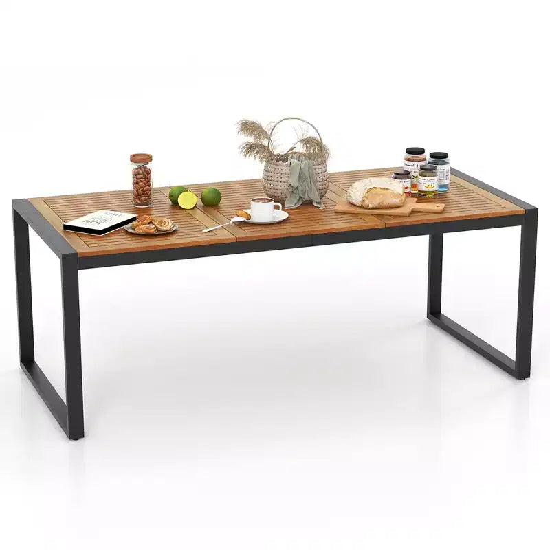 Set da Pranzo da Esterno in Rattan Costway da 9 Pezzi con Tavolo in Legno di Acacia, Foro per Ombrellone da 1,9"