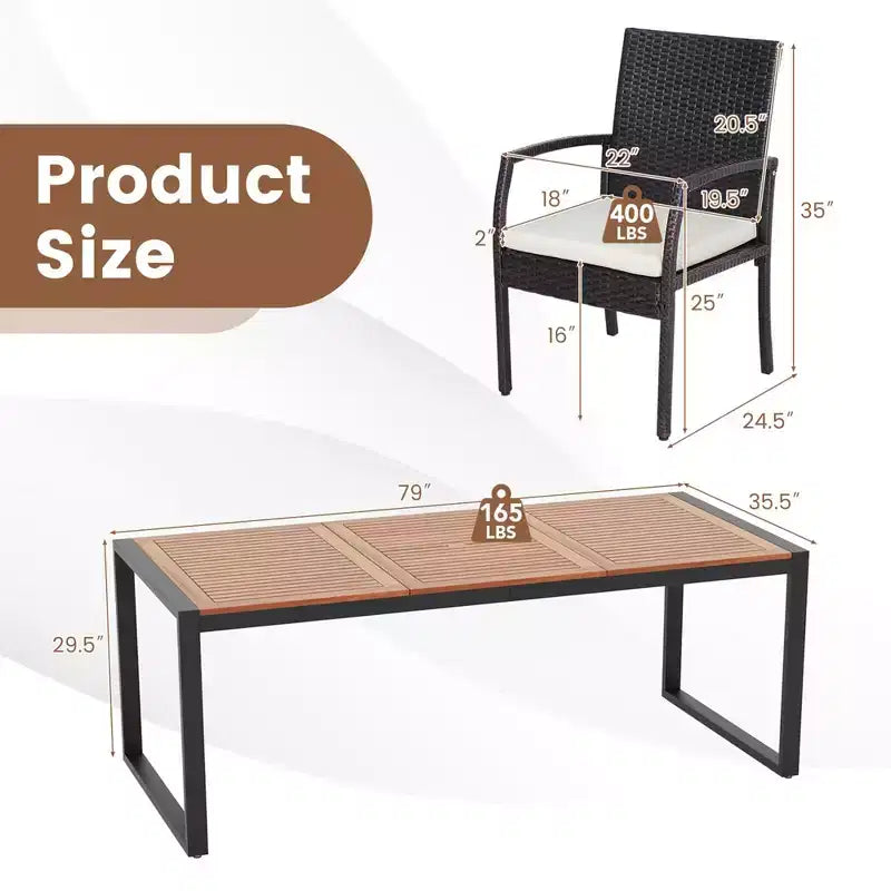 Set da Pranzo da Esterno in Rattan Costway da 9 Pezzi con Tavolo in Legno di Acacia, Foro per Ombrellone da 1,9"