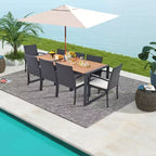Set da Pranzo da Esterno in Rattan Costway da 9 Pezzi con Tavolo in Legno di Acacia, Foro per Ombrellone da 1,9"