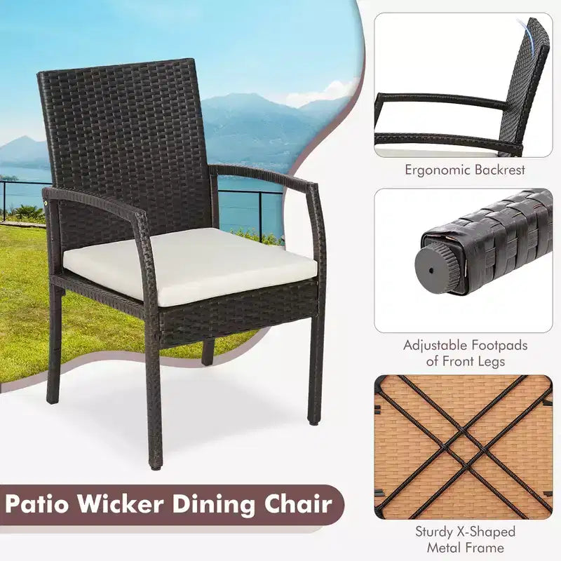 Set da Pranzo da Esterno in Rattan Costway da 9 Pezzi con Tavolo in Legno di Acacia, Foro per Ombrellone da 1,9"