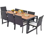 Set da Pranzo da Esterno in Rattan Costway da 9 Pezzi con Tavolo in Legno di Acacia, Foro per Ombrellone da 1,9"
