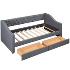 Divano letto imbottito singolo con 2 cassetti, grigio - ModernLuxe