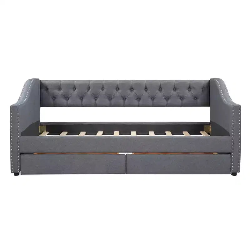 Divano letto imbottito singolo con 2 cassetti, grigio - ModernLuxe