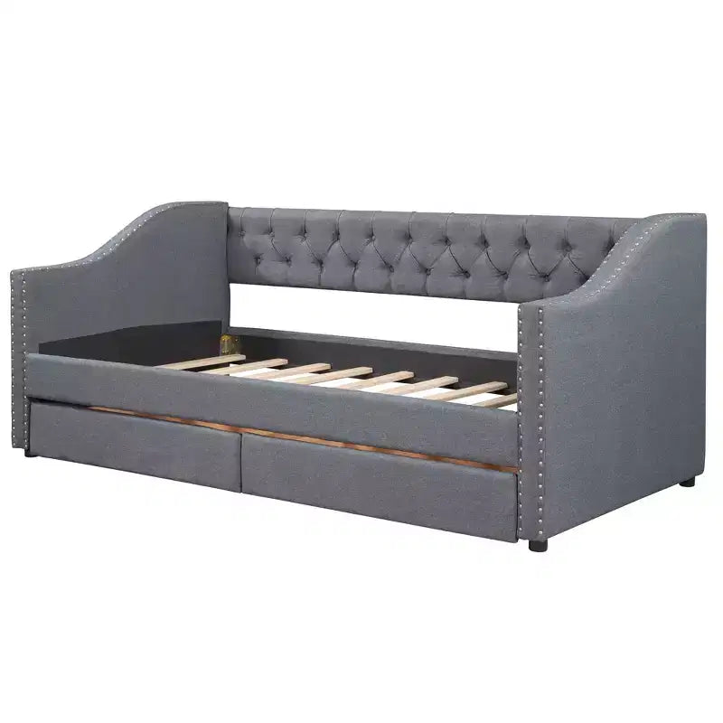 Divano letto imbottito singolo con 2 cassetti, grigio - ModernLuxe