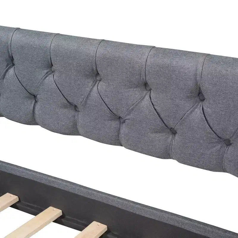 Divano letto imbottito singolo con 2 cassetti, grigio - ModernLuxe