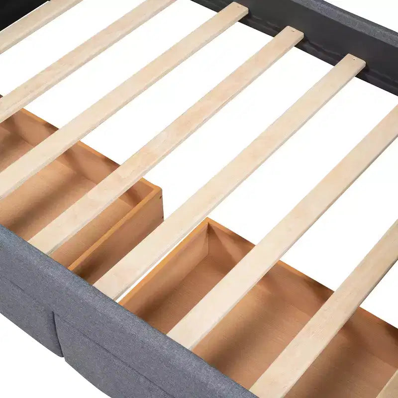 Divano letto imbottito singolo con 2 cassetti, grigio - ModernLuxe