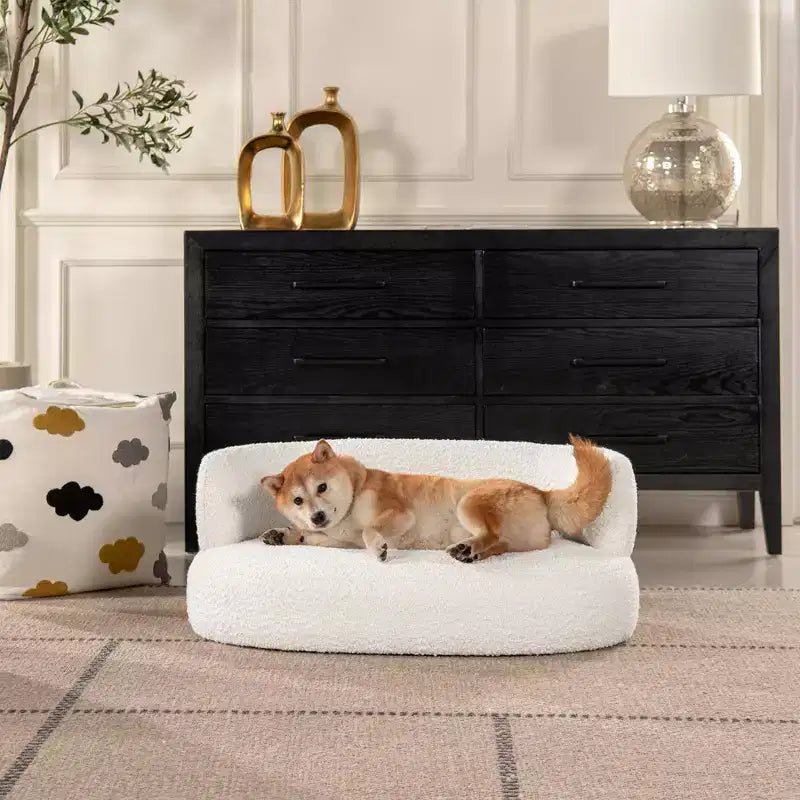 Shep 36 Divano Letto Curvo per Cani, Medio, Bouclé Bianco Avorio