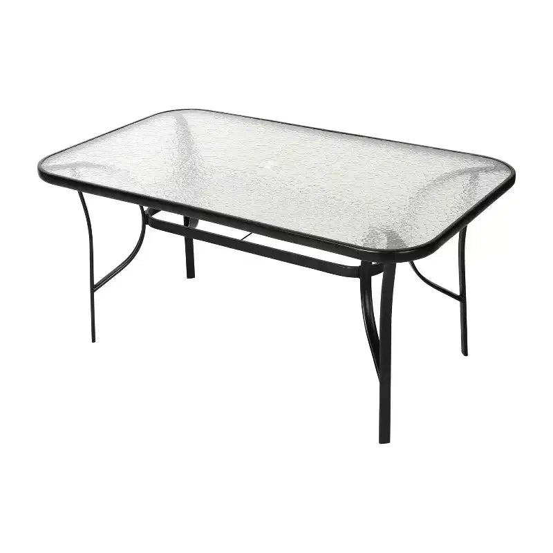 Set da pranzo da esterno da 7 pezzi Emma e Oliver con tavolo con piano in vetro temperato da 60 e 6 sedie impilabili a tre doghe in nero