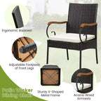 Set da Pranzo Costway 9 Pezzi in Rattan da Esterno con Tavolo in Legno di Acacia, Cuscini, Foro per Ombrellone da 1,9