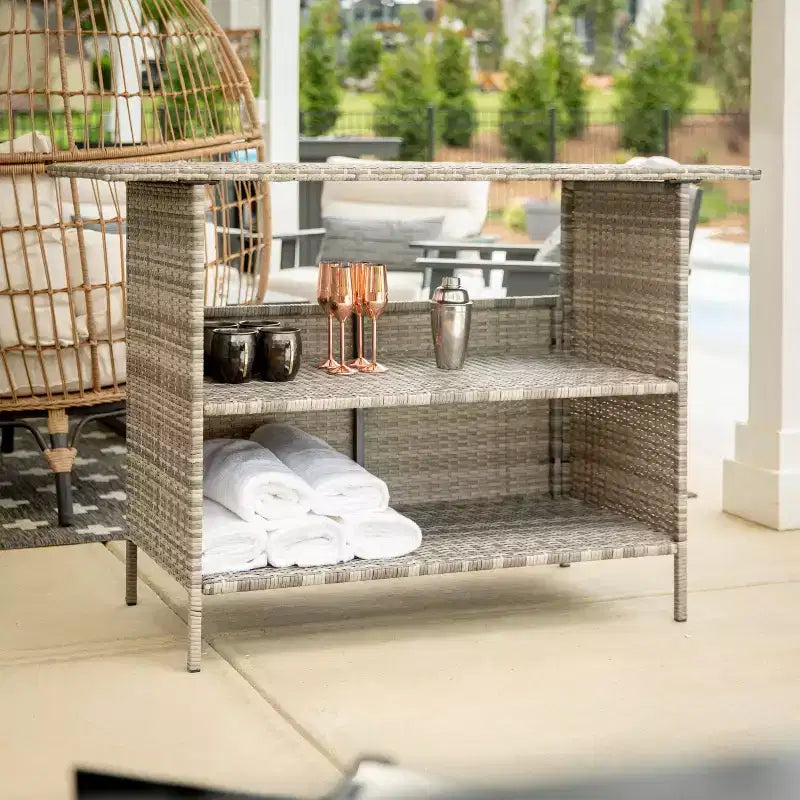 Tavolo da Bar Flash Furniture Marco per Interni/Esterni in Rattan Intrecciato con 2 Ripiani