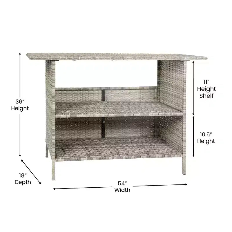 Tavolo da Bar Flash Furniture Marco per Interni/Esterni in Rattan Intrecciato con 2 Ripiani
