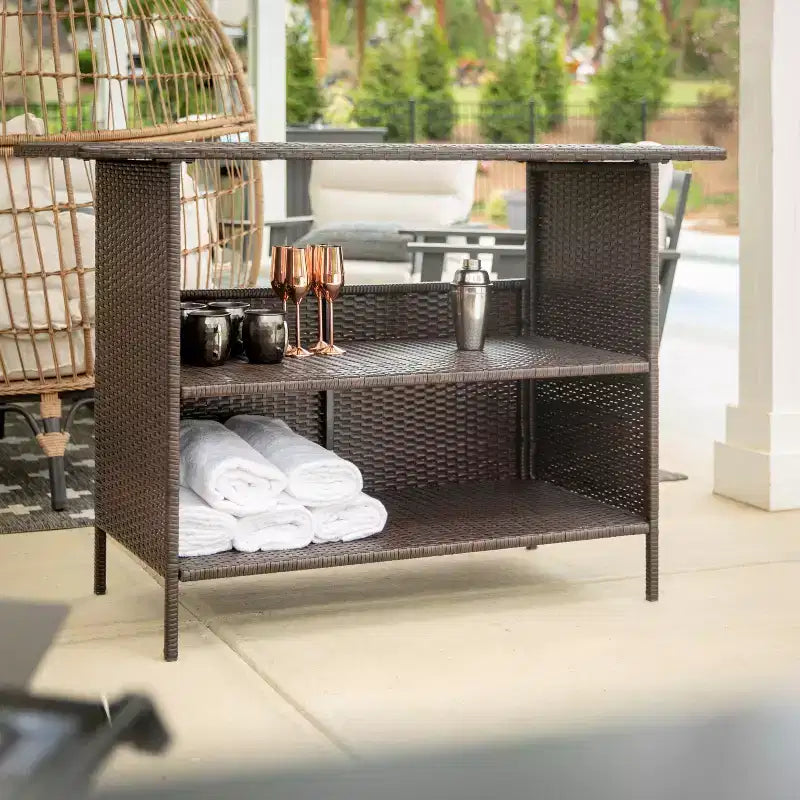 Tavolo da Bar Flash Furniture Marco per Interni/Esterni in Rattan Intrecciato con 2 Ripiani