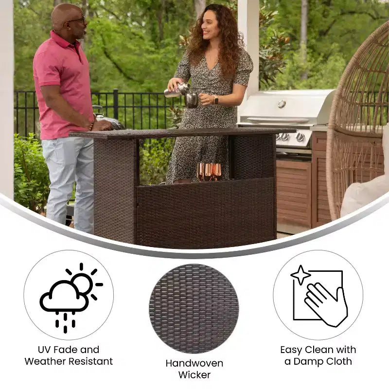 Tavolo da Bar Flash Furniture Marco per Interni/Esterni in Rattan Intrecciato con 2 Ripiani