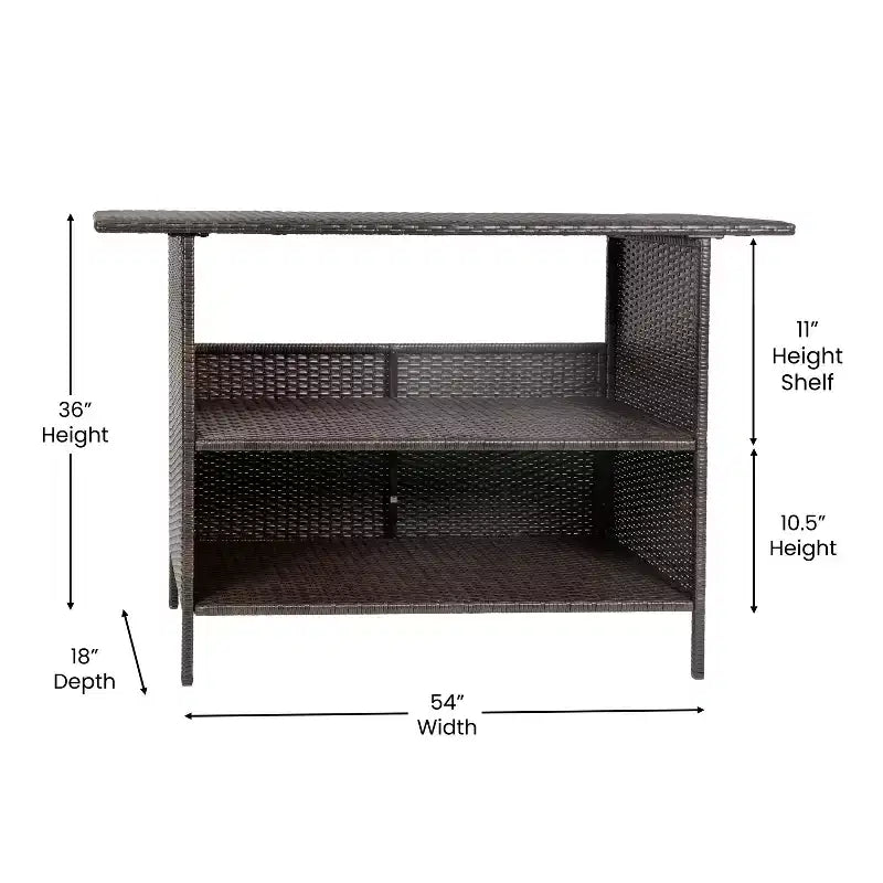 Tavolo da Bar Flash Furniture Marco per Interni/Esterni in Rattan Intrecciato con 2 Ripiani