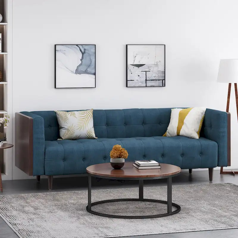 Divano a 3 posti trapuntato bicolore — Blu navy / Antracite / Beige + Marrone