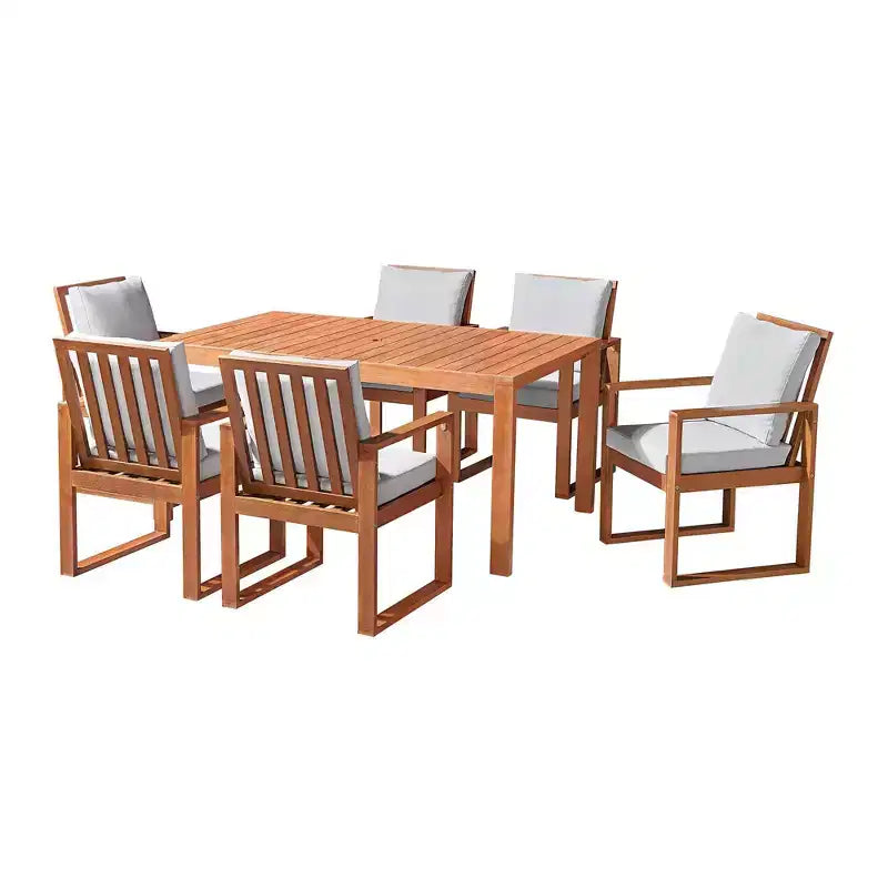 Set da pranzo da esterno 8 pezzi Alaterre Furniture, tavolo Weston con ombrellone a palo decentrato da 3 metri e sistema di inclinazione automatico