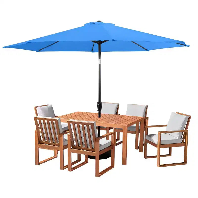 Set da pranzo da esterno 8 pezzi Alaterre Furniture, tavolo Weston con ombrellone a palo decentrato da 3 metri e sistema di inclinazione automatico