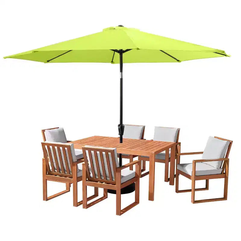 Set da pranzo da esterno 8 pezzi Alaterre Furniture, tavolo Weston con ombrellone a palo decentrato da 3 metri e sistema di inclinazione automatico