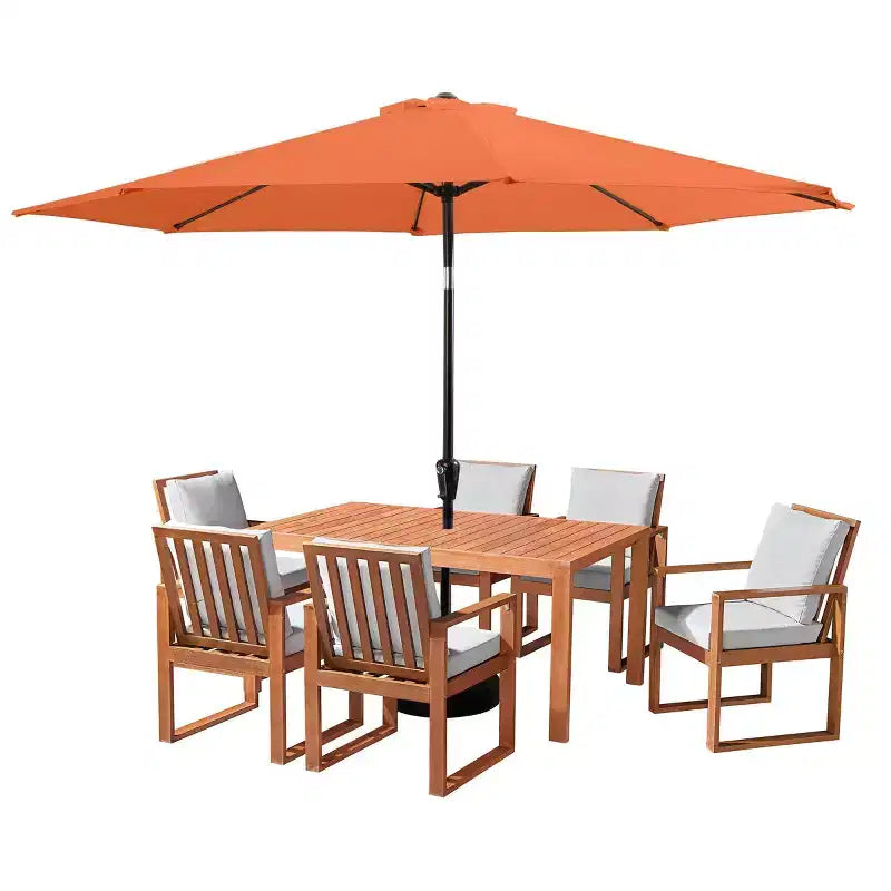 Set da pranzo da esterno 8 pezzi Alaterre Furniture, tavolo Weston con ombrellone a palo decentrato da 3 metri e sistema di inclinazione automatico