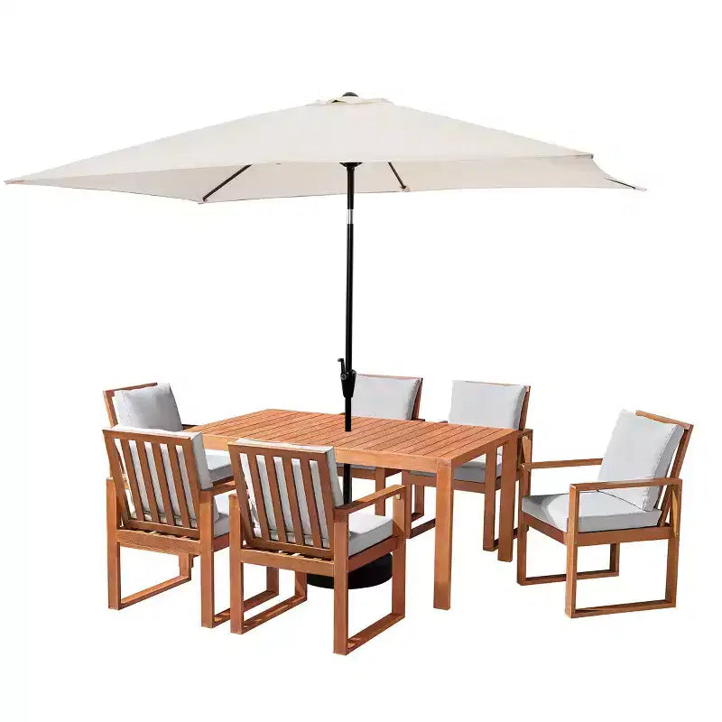 Set da pranzo da esterno Alaterre Furniture 8 pz, tavolo Weston con ombrellone rettangolare da 3 m