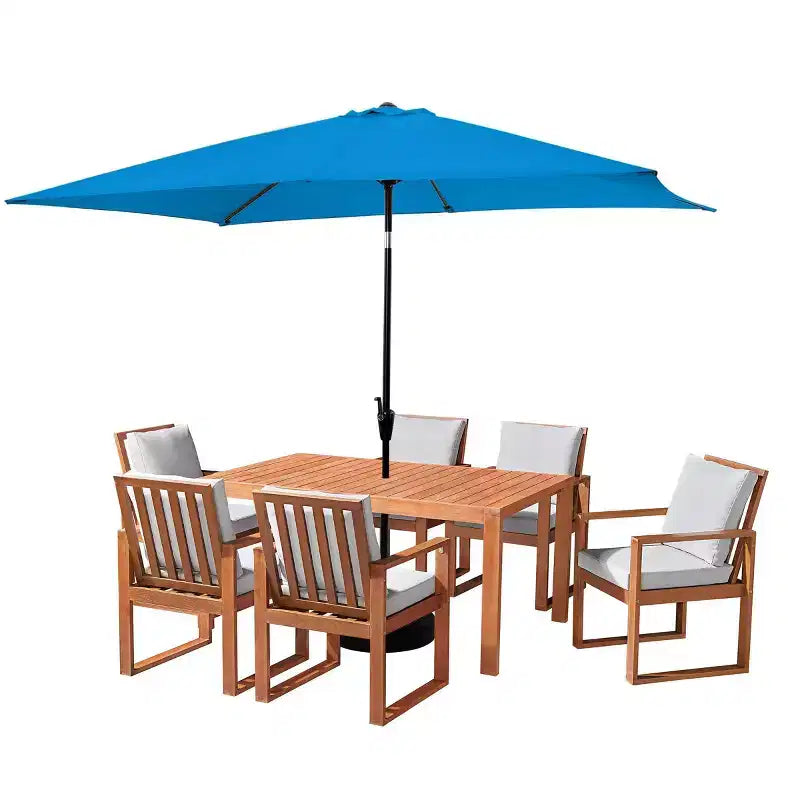 Set da pranzo da esterno Alaterre Furniture 8 pz, tavolo Weston con ombrellone rettangolare da 3 m