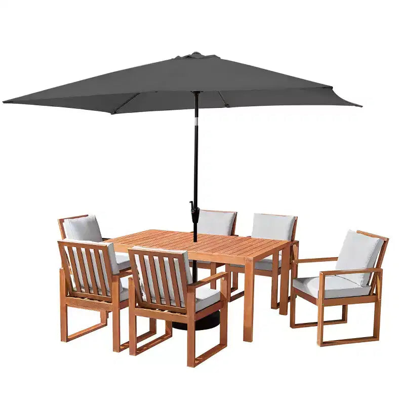 Set da pranzo da esterno Alaterre Furniture 8 pz, tavolo Weston con ombrellone rettangolare da 3 m