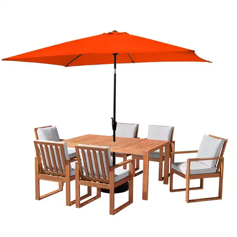 Set da pranzo da esterno Alaterre Furniture 8 pz, tavolo Weston con ombrellone rettangolare da 3 m