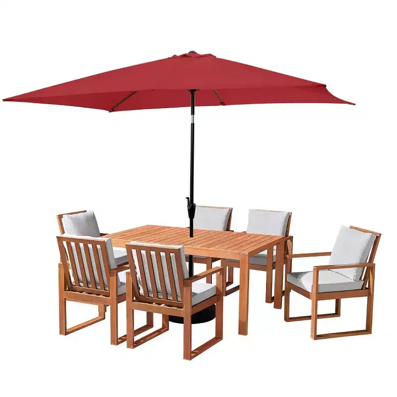 Set da pranzo da esterno Alaterre Furniture 8 pz, tavolo Weston con ombrellone rettangolare da 3 m